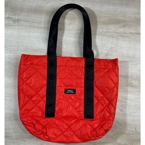 Polo Ralph Lauren Womens Orange Quilted Puffer Tote Zipper Purse Logo